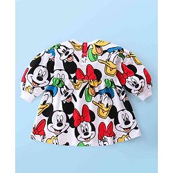Babyhug Disney Cotton Knit Full Sleeves Frock With Minnie Mouse & Friends All over Print - Multicolor