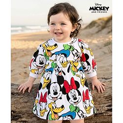 Babyhug Disney Cotton Knit Full Sleeves Frock With Minnie Mouse & Friends All over Print - Multicolor