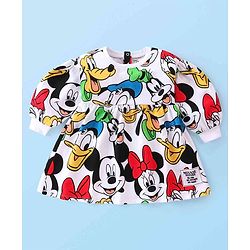 Babyhug Disney Cotton Knit Full Sleeves Frock With Minnie Mouse & Friends All over Print - Multicolor