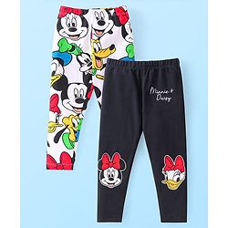 Babyhug Disney Cotton Lycra Knit Full Length Leggings With Minnie Mouse & Friends Print Pack Of 2 - Black & White