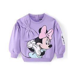 Babyhug Disney Terry Knit Full Sleeves Sweatshirt with Minnie Mouse Graphics & Bow Applique - Lavender