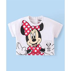 Babyhug Disney Cotton Knit Half Sleeves Top & Skirt Set With Mickey Mouse Graphics & Badge Detailing - Red & White