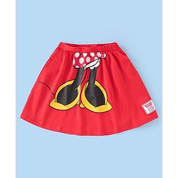 Babyhug Disney Cotton Knit Half Sleeves Top & Skirt Set With Mickey Mouse Graphics & Badge Detailing - Red & White