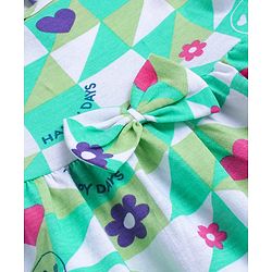 Babyhug Single Jersey Knit Half Sleeves Floral Printed Frock With Bow Applique - Sea Green