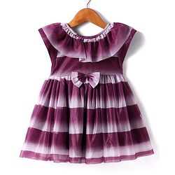 Babyhug Woven Sleeveless Fit & Flare Shimmered Party Frock with Bow Detailing - Wine & White