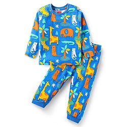 Babyhug Cotton Knit Full Sleeves Night Suit With Animals Print - Blue