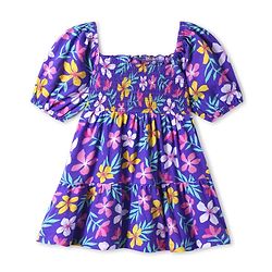 Babyhug Single Jersey Knit Half Sleeves Frock With Floral Print - Purple