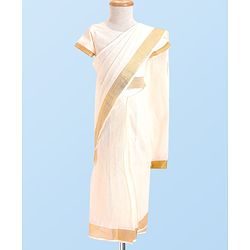 Babyhug Cotton Woven Half Sleeves Blouse & Saree with Zari Border - White
