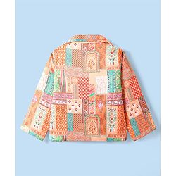 Babyhug Woven Top with Three Fourth Sleeves Printed Jacket & Palazzo - Peach