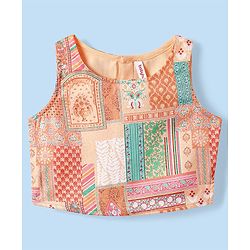Babyhug Woven Top with Three Fourth Sleeves Printed Jacket & Palazzo - Peach