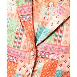 Babyhug Woven Top with Three Fourth Sleeves Printed Jacket & Palazzo - Peach