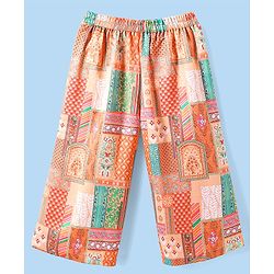 Babyhug Woven Top with Three Fourth Sleeves Printed Jacket & Palazzo - Peach