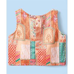 Babyhug Woven Top with Three Fourth Sleeves Printed Jacket & Palazzo - Peach