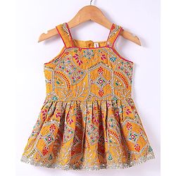 Babyhug Woven Sleeveless Embroidered Choli & Flared Lehenga with Dupatta - Dark Pink & Orange