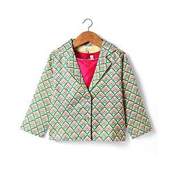Babyhug Woven Top with Three Fourth Sleeves Printed Jacket & Palazzo - Light Green & Dark Pink