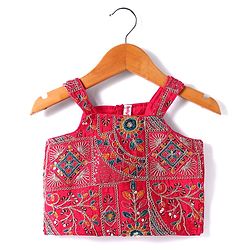 Babyhug Chiffon Woven Sleeveless  Lehenga Choli with Dupatta Set Floral Embroidery - Dark Pink