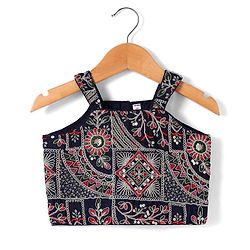 Babyhug Georgette Woven Sleeveless Floral Embroidered & Sequinned Top With Palazzo and Dupatta Set - Navy Blue