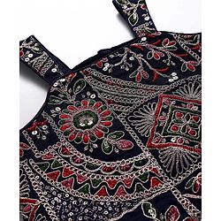 Babyhug Georgette Woven Sleeveless Floral Embroidered & Sequinned Top With Palazzo and Dupatta Set - Navy Blue