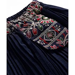 Babyhug Georgette Woven Sleeveless Floral Embroidered & Sequinned Top With Palazzo and Dupatta Set - Navy Blue