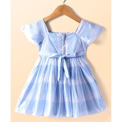 Babyhug Woven Sleeveless Fit & Flare Shimmered Frock with Bow Detailing - Light Blue