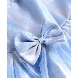 Babyhug Woven Sleeveless Fit & Flare Shimmered Frock with Bow Detailing - Light Blue