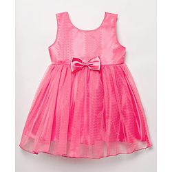 Babyhug Woven Sleeveless Fit & Flare Frock with Bow Applique - Dark Pink