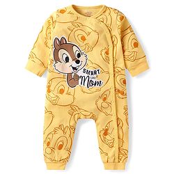 Babyhug Disney Interlock Knit Full Sleeves Front Open Rompers with Chip n Dale Graphics Pack of 2 - Light Blue & Yellow