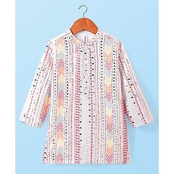 Babyhug Woven Full Sleeves Sequin Embroidered Sherwani Kurta Pyjama Set - Pink Yellow & White
