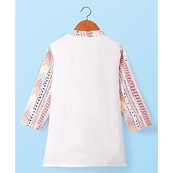 Babyhug Woven Full Sleeves Sequin Embroidered Sherwani Kurta Pyjama Set - Pink Yellow & White