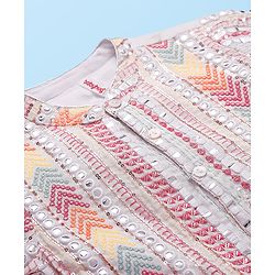 Babyhug Woven Full Sleeves Sequin Embroidered Sherwani Kurta Pyjama Set - Pink Yellow & White