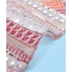 Babyhug Woven Full Sleeves Sequin Embroidered Sherwani Kurta Pyjama Set - Pink Yellow & White