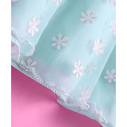 Babyhug Woven Sleeveless Party Frock With Floral Print & Bow Applique - Aqua Blue