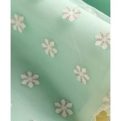 Babyhug Woven Sleeveless Party Frock With Floral Print & Bow Applique - Aqua Blue