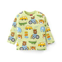 Babyhug Cotton Knit Full Sleeves Night Suit with Vehicle Print - Green