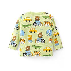 Babyhug Cotton Knit Full Sleeves Night Suit with Vehicle Print - Green