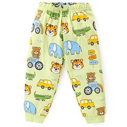 Babyhug Cotton Knit Full Sleeves Night Suit with Vehicle Print - Green