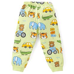 Babyhug Cotton Knit Full Sleeves Night Suit with Vehicle Print - Green