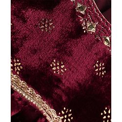 Babyhug Woven Velvet Puffed Sleeves Foil Printed Embroidered Ethnic Dress - Maroon