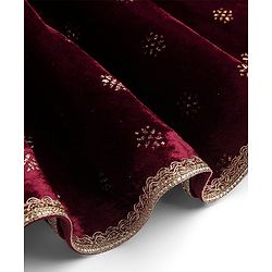 Babyhug Woven Velvet Puffed Sleeves Foil Printed Embroidered Ethnic Dress - Maroon