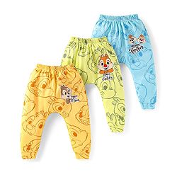 Babyhug Disney Interlock Knit Full Length Diaper Leggings with Chip N Dale Graphics Pack of 3 - Blue Yellow & Green