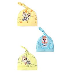 Babyhug Disney Interlock Knit Knot Caps with Chip n Dale Graphics Blue & Yellow Pack of 3 - Diameter 10.5 cm