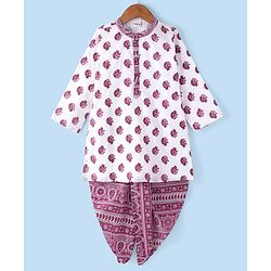 Babyhug Cotton Woven Cambric Full Sleeves Kurta Dhoti Set Paisley Print - White & Purple