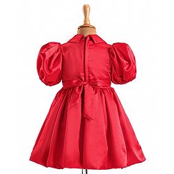 Babyhug Woven Half Puffed Sleeves Fit & Flared Solid Colour Collared Party Frock with Applique  - Red
