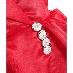 Babyhug Woven Half Puffed Sleeves Fit & Flared Solid Colour Collared Party Frock with Applique  - Red