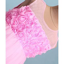 Babyhug Woven Sleeveless Fit & Flared Layered Textured Party Dress with Floral Applique - Pink