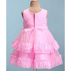 Babyhug Woven Sleeveless Fit & Flared Layered Textured Party Dress with Floral Applique - Pink