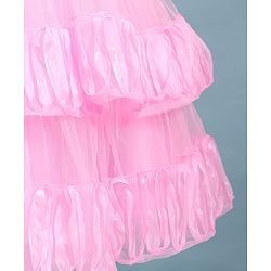 Babyhug Woven Sleeveless Fit & Flared Layered Textured Party Dress with Floral Applique - Pink