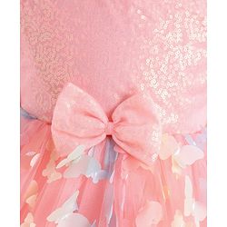Babyhug Woven Full Sleeves Party Frock With Sequin Embroidery & Floral & Butterfly Applique - Pink