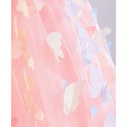 Babyhug Woven Full Sleeves Party Frock With Sequin Embroidery & Floral & Butterfly Applique - Pink