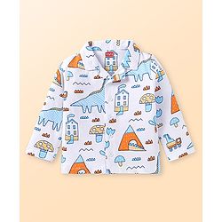Babyhug Cotton Woven Full Sleeves Night Suit with Dino Print - White